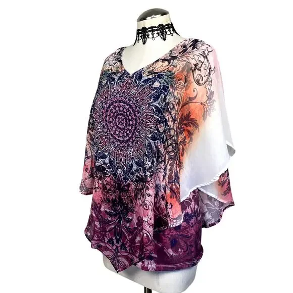 y2K Rhinestone Pink Mandala Butterfly Whimsigoth Fairycore Coquette Blouse Sz S - Picture 3 of 15